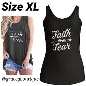 Faith Over Fear Statement Top White & Gold Metallic Graphic Tank Top Size XL